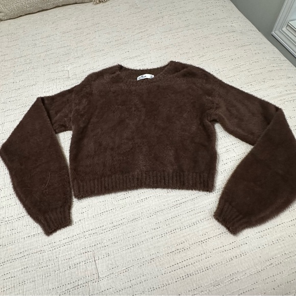 Hollister Sweaters - Hollister Fuzzy Cropped Crewneck Sweater in Chocolate Brown